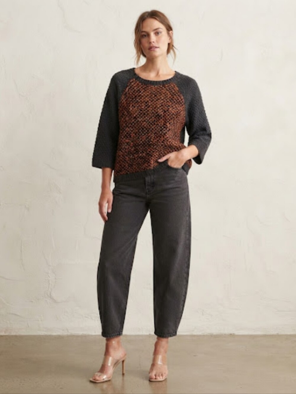 LOFT 3/4 Sleeve Metallic Textured Pullover Sweater Women's Size XS